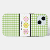 Green Gingham Plaid Floral Monogram Case-Mate iPhone Case (Achterkant (horizontaal))