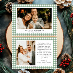 Green Gingham Plaid Foto Kerst Feestdagenkaart<br><div class="desc">Stuur dit vakantieseizoen warme wensen met de Green Gingham Plaid Photo Merriest Christmas Holiday Kaart. Met een charmant groen gingham plaid patroon in combinatie met uw favoriete familiefoto, combineert deze kaart tijdloze elegantie met feestelijk gejuich. Perfect voor het verspreiden van vakantiedruk naar vrienden en familie, het vangt de gezellige geest...</div>