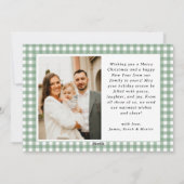  Green Gingham Plaid Foto Kerst Feestdagenkaart (Achterkant)