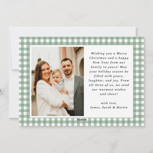  Green Gingham Plaid Foto Kerst Feestdagenkaart (Achterkant)