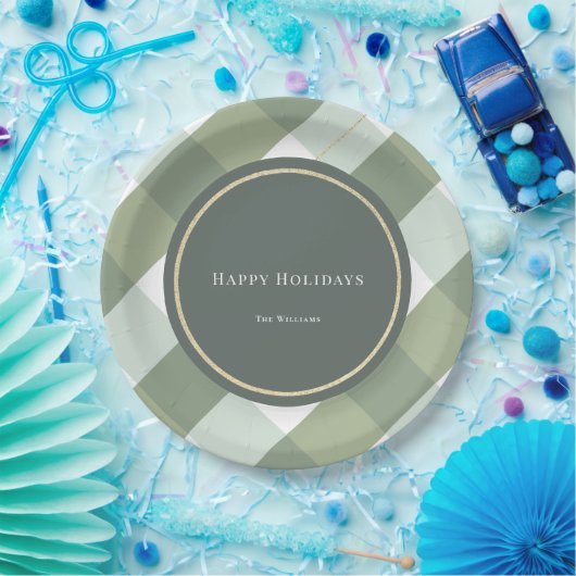 Green Gingham Plaid Gouden Kerstvakantie Papieren Bordje (Feest)
