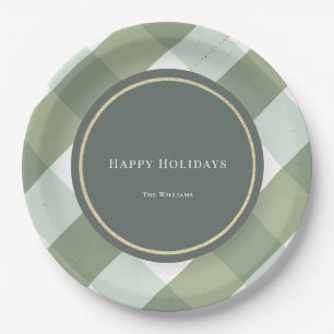 Green Gingham Plaid Gouden Kerstvakantie Papieren Bordje