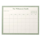 Green Gingham Plaid Month Family Planner Calendar Notitieblok (Voorkant)