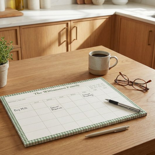 Green Gingham Plaid Month Family Planner Calendar Notitieblok