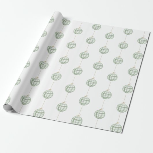 Green Gingham Plaid Waterverf Foto Kerst Cadeaupapier (Uitgerold)