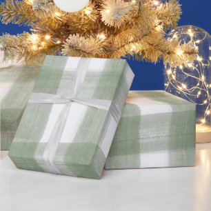 Green Gingham Plaid Waterverf Foto Kerst Cadeaupapier
