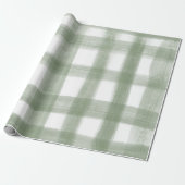 Green Gingham Plaid Waterverf Foto Kerst Cadeaupapier (Uitgerold)