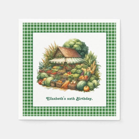 Green Gingham Produce Stand - Farmers Market Party Servet (Voorkant)