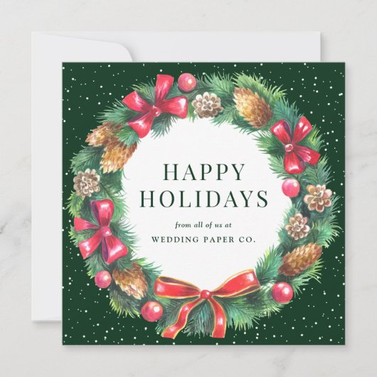 Green Gingham Pset Kerstmis Wreath Corporate Feestdagenkaart (Voorkant)