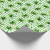 Green Gingham Pset Shamrock St. Patricks Day Cadeaupapier (Hoek)