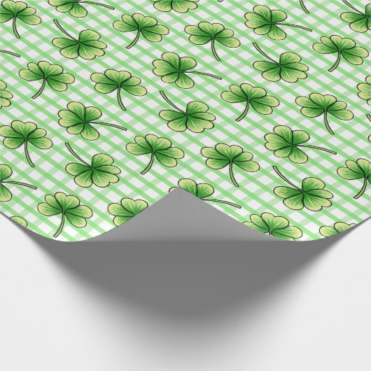 Green Gingham Pset Shamrock St. Patricks Day Cadeaupapier (Hoek)