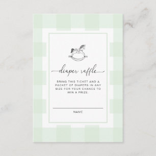 Green Gingham Rocking Horse Diaper Raffle Ticket Informatiekaartje