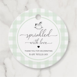 Green Gingham Rocking Horse Sprinkaar met liefde Bedankjes Labels