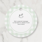 Green Gingham Rocking Horse Sprinkaar met liefde Bedankjes Labels (Achterkant)