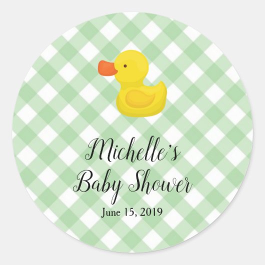 Green Gingham Rubber Duckie Baby Shower  Ronde Sticker (Voorkant)