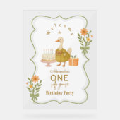  Green Gingham Silly Goose 1st Birthday Acryl Bord (Voorkant)