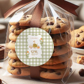  Green Gingham Silly Goose 1st Birthday Ronde Sticker