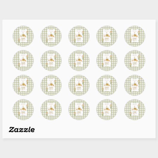  Green Gingham Silly Goose 1st Birthday Ronde Sticker (Vel)