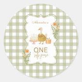 Green Gingham Silly Goose 1st Birthday Ronde Sticker (Voorkant)