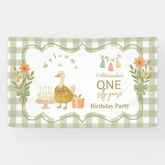 Green Gingham Silly Goose 1st Birthday Spandoek (Horizontaal)