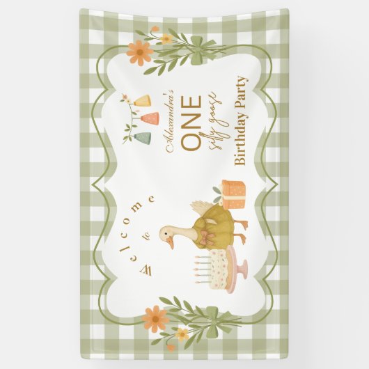  Green Gingham Silly Goose 1st Birthday Spandoek (Verticaal)