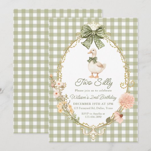 Green Gingham Silly Goose 2nd Birthday Kaart (Voorkant / Achterkant)