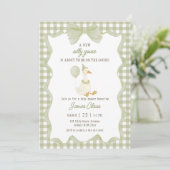 Green Gingham Silly Goose Baby Shower Invitation Kaart (Staand voorkant)