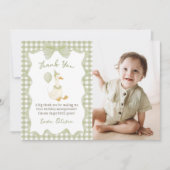 Green Gingham Silly Goose Birthday Photo Bedankkaart (Voorkant)