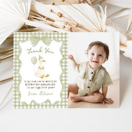 Green Gingham Silly Goose Birthday Photo Bedankkaart