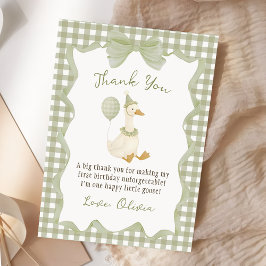 Green Gingham Silly Goose Birthday Thank You Card Bedankkaart