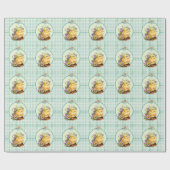 Green Gingham Spring Floral Cadeaupapier (Vlak)