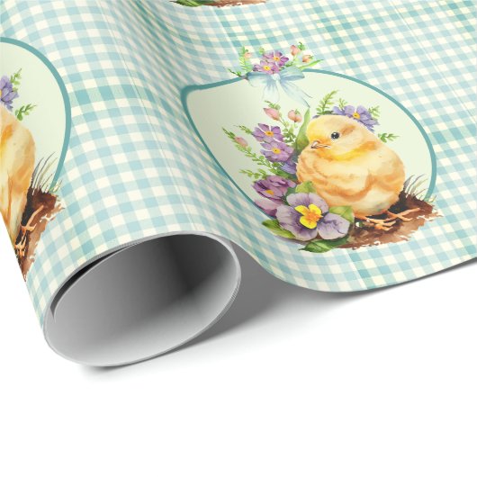 Green Gingham Spring Floral Cadeaupapier (Rol Hoek)