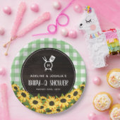 Green Gingham & Sunflower Rustic Baby-Q Shower Papieren Bordje (Feest)