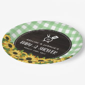 Green Gingham & Sunflower Rustic Baby-Q Shower Papieren Bordje (Gekanteld)