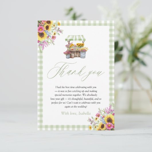 Green Gingham vers van de markt dank u kaart (Staand voorkant)