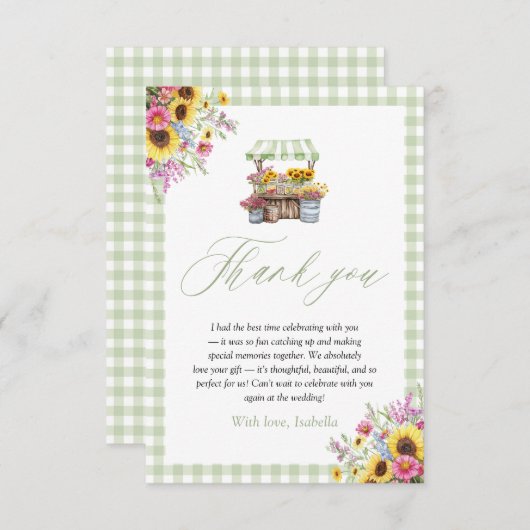 Green Gingham vers van de markt dank u kaart (Voorkant / Achterkant)