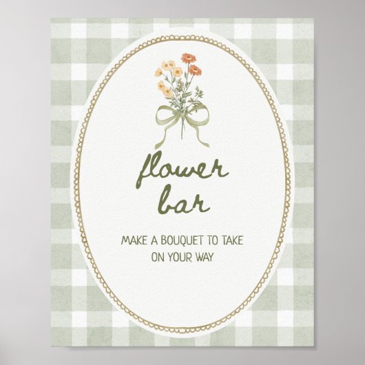 Green Gingham Wildflower Boeket Bloemenbar Poster (Voorkant)