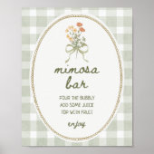 Green Gingham Wildflower Bouquet Mimosa Bar Poster (Voorkant)