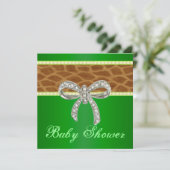 Green Giraffe Diamond Bow Baby shower Uitnodiging (Staand voorkant)