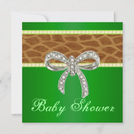 Green Giraffe Diamond Bow Baby shower Uitnodiging (Voorkant)