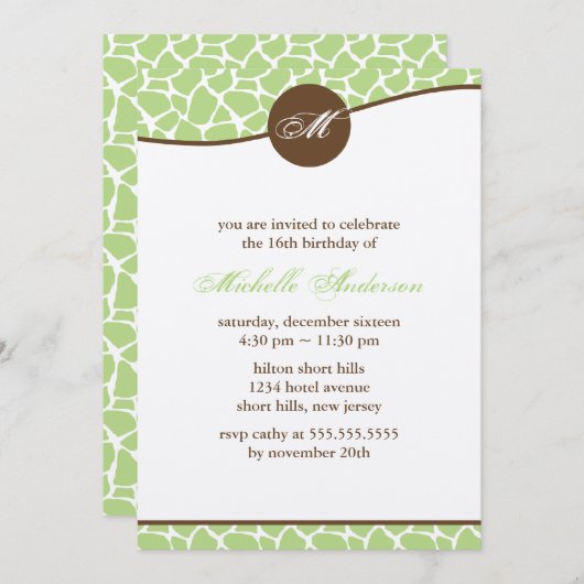 Green Giraffe Pattern Birthday Kaart (Voorkant / Achterkant)