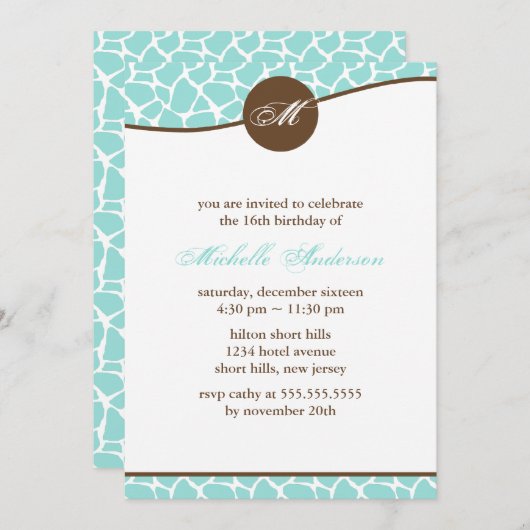 Green Giraffe Pattern Birthday Kaart (Voorkant / Achterkant)