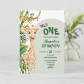 Green Giraffe Wild One Safari First Birthday Kaart (Staand voorkant)
