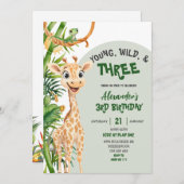 Green Giraffe Young Wild Three Third Birthday Kaart (Voorkant / Achterkant)