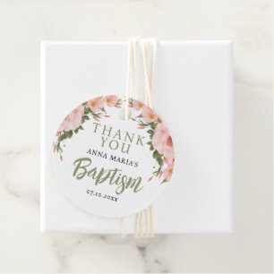 Green Girl Baptism Pink Flowers Hartelijk dank Bedankjes Labels