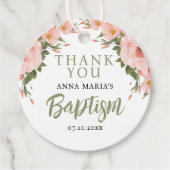 Green Girl Baptism Pink Flowers Hartelijk dank Bedankjes Labels (Voorkant)