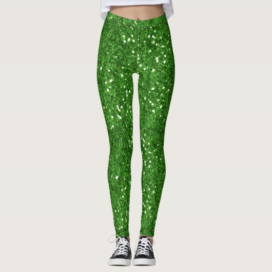 Green Glam Glitter Sparkle St. Patrick's Day Leggings (Voorkant)