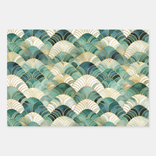 Green Glam Gold Abstract Inpakpapier Vel (Voorkant)