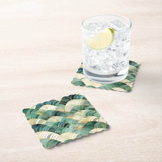 Green Glam Gold Abstract Kartonnen Onderzetters (Insitu)