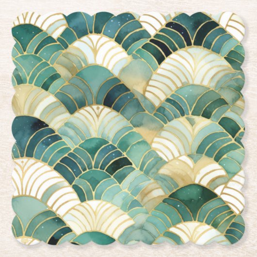Green Glam Gold Abstract Kartonnen Onderzetters (Voorkant)